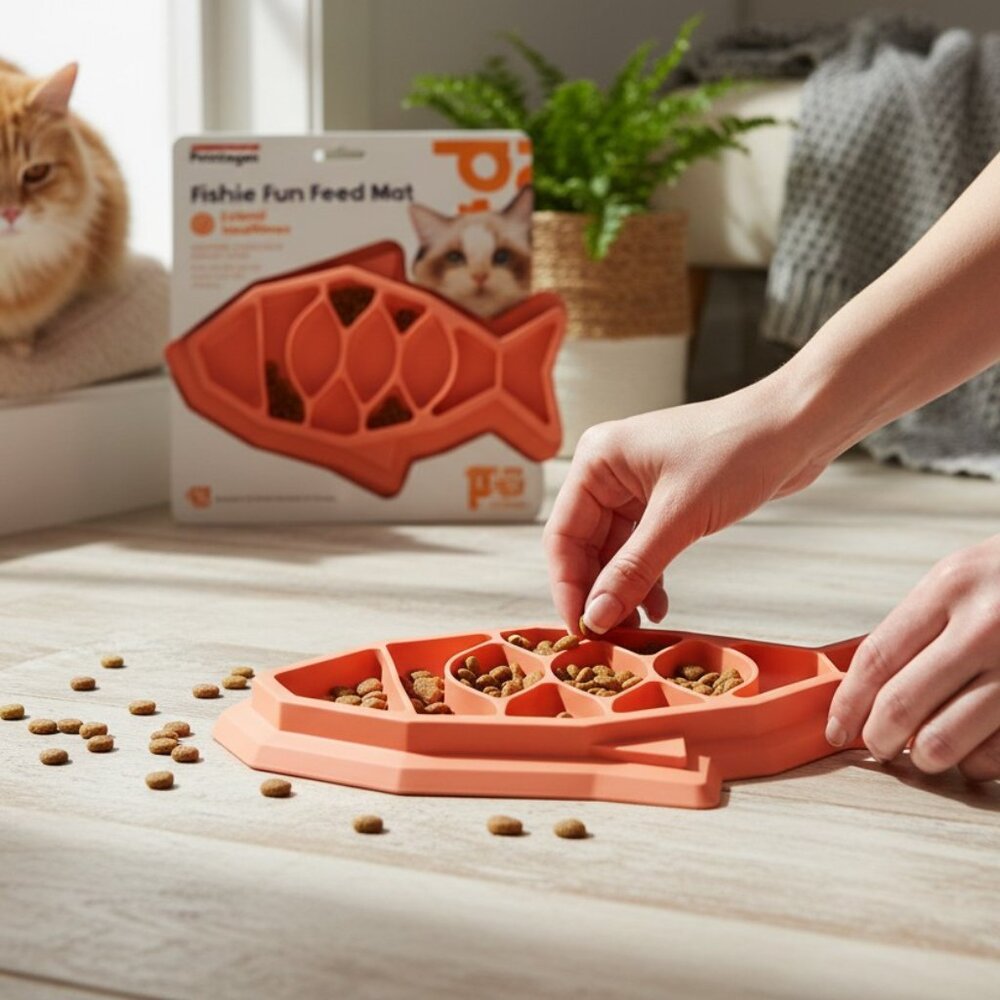 Orange Silicone Cat slow feeder bowl